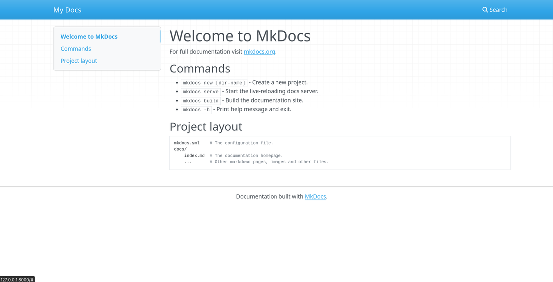 Mkdocs for project documentation